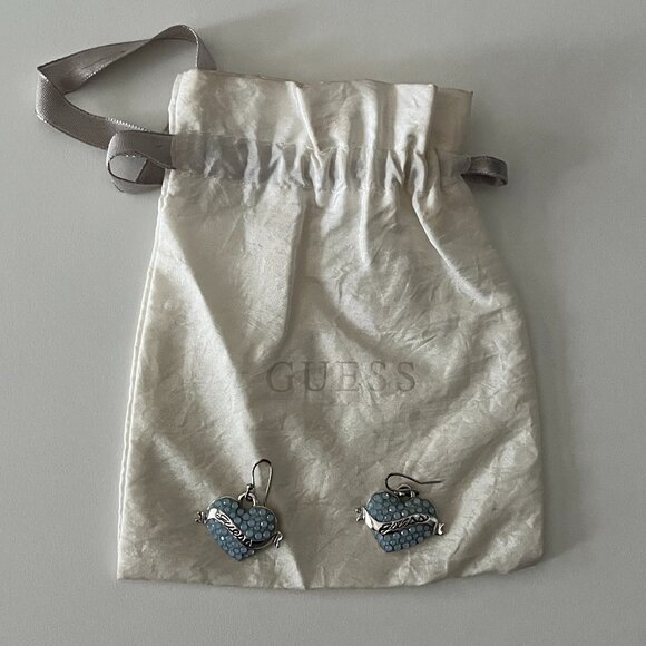 Vintage Guess Blue Earrings - Heart-shaped - Picture 6 of 7